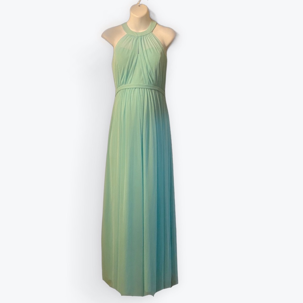 Elegant Aqua Halter Bridesmaid Dress